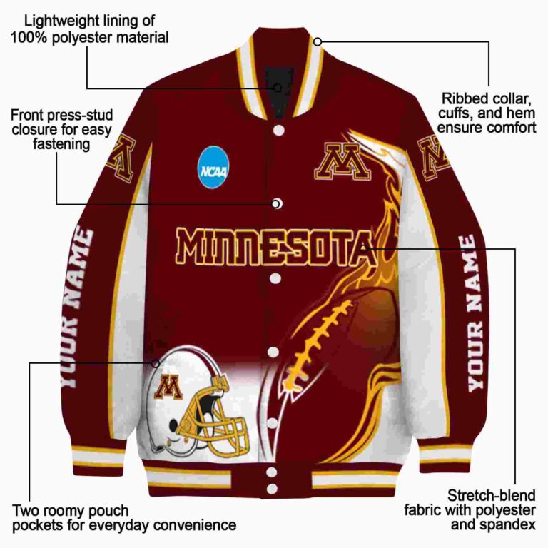 customized minnesota golden gophers flaming football maroon white jacket new arrival jacketwow
