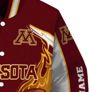 customized minnesota golden gophers flaming football maroon white jacket premium grade jacketwow
