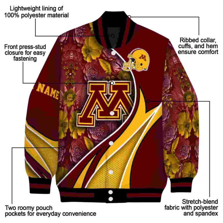 customized minnesota golden gophers floral print maroon jacket new arrival jacketwow