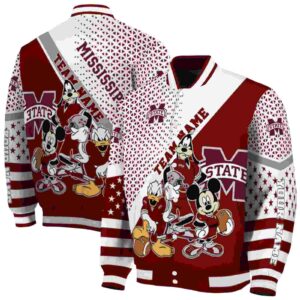 customized mississippi state bulldogs mickey donald goofy maroon white jacket fashion forward jacketwow