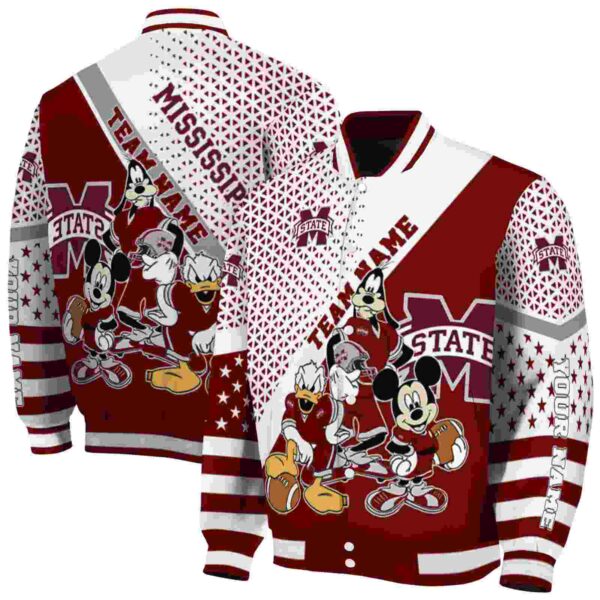 customized mississippi state bulldogs mickey donald goofy maroon white jacket fashion forward jacketwow