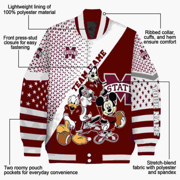 customized mississippi state bulldogs mickey donald goofy maroon white jacket new arrival jacketwow