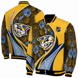 customized nashville predators floral print gold jacket fashion forward jacketwow