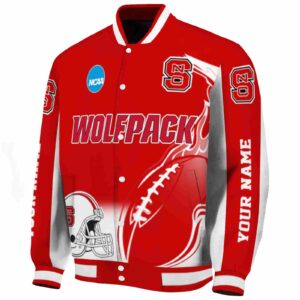 customized nc state wolfpack flaming football red white jacket best selling jacketwow