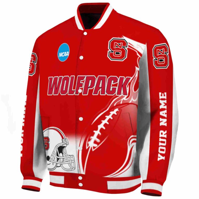 customized nc state wolfpack flaming football red white jacket best selling jacketwow