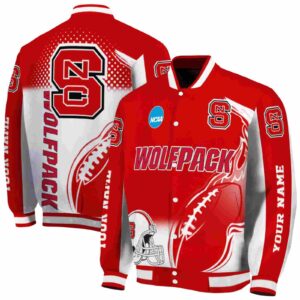 customized nc state wolfpack flaming football red white jacket fashion forward jacketwow