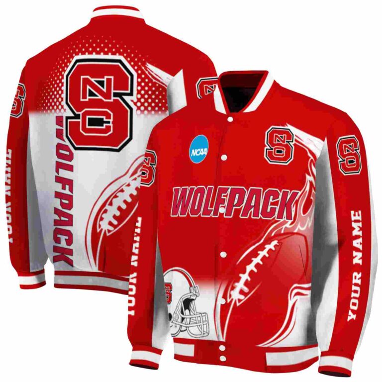 customized nc state wolfpack flaming football red white jacket fashion forward jacketwow