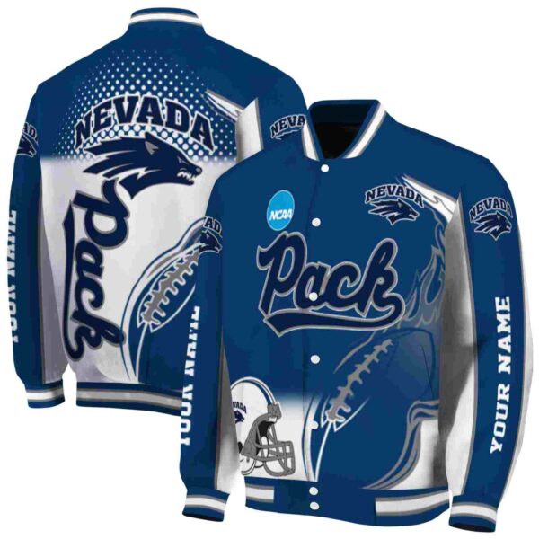 customized nevada wolf pack flaming football blue white jacket fashion forward jacketwow