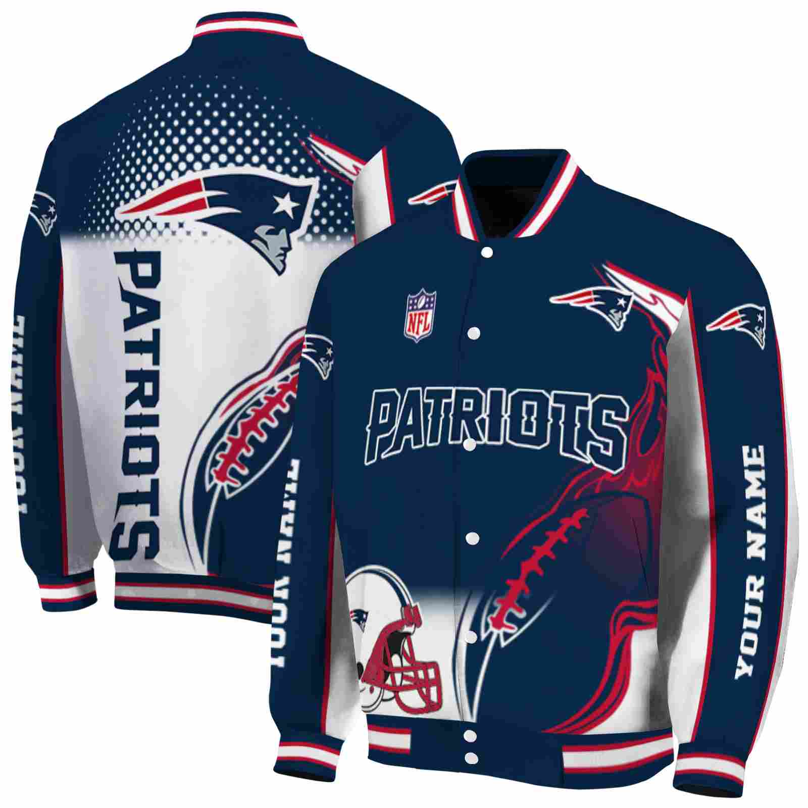 customized new england patriots flaming football blue white jacket fashion forward jacketwow customized new england patriots flaming football blue white jacket fashion forward jacketwow