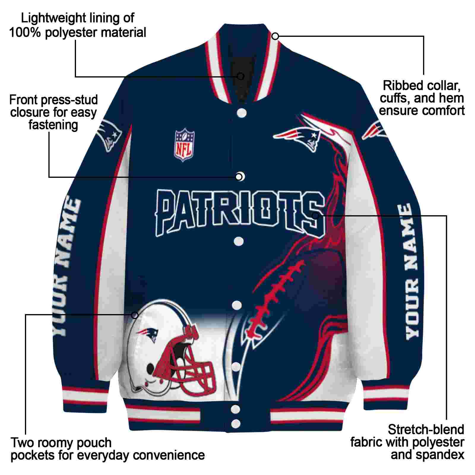 customized new england patriots flaming football blue white jacket new arrival jacketwow customized new england patriots flaming football blue white jacket new arrival jacketwow