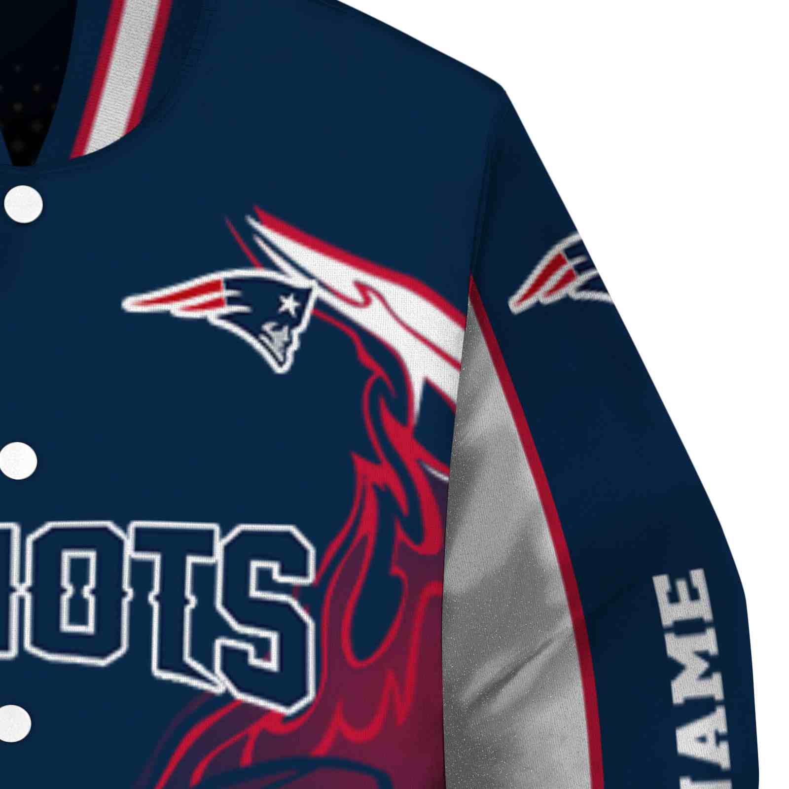 customized new england patriots flaming football blue white jacket premium grade jacketwow customized new england patriots flaming football blue white jacket premium grade jacketwow