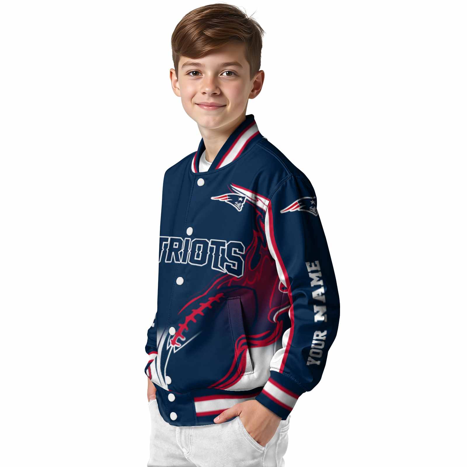 customized new england patriots flaming football blue white jacket trendy jacketwow customized new england patriots flaming football blue white jacket trendy jacketwow