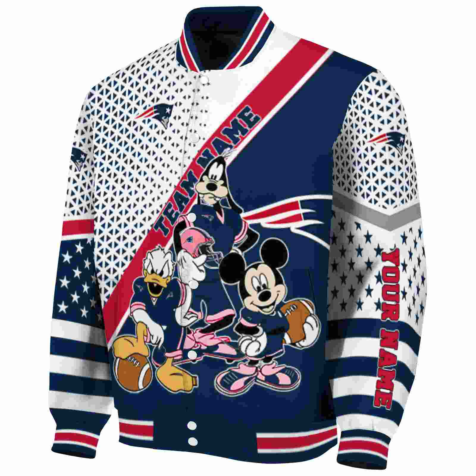 customized new england patriots mickey donald goofy blue white jacket best selling jacketwow customized new england patriots mickey donald goofy blue white jacket best selling jacketwow