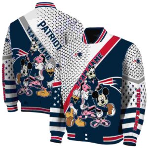 customized new england patriots mickey donald goofy blue white jacket fashion forward jacketwow