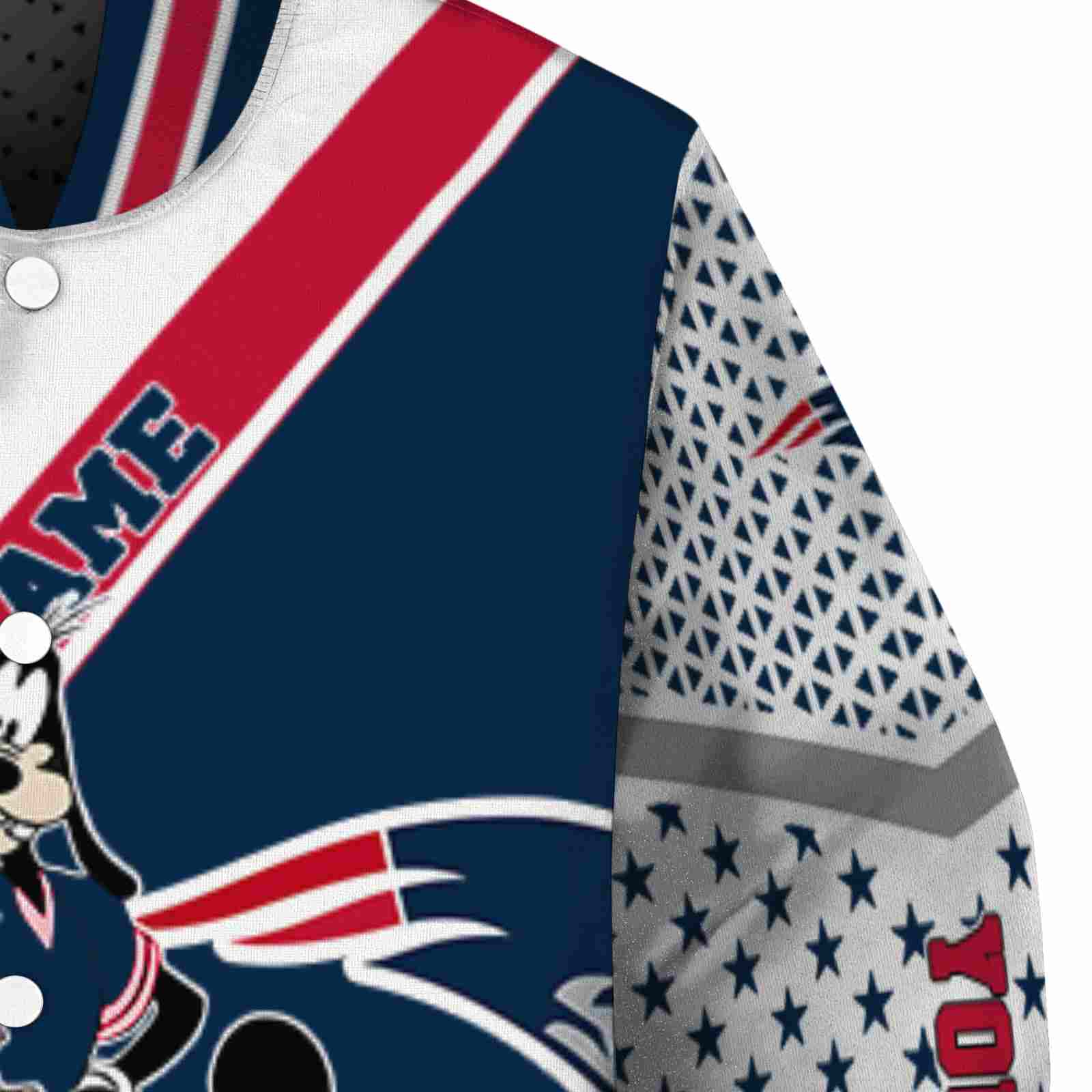 customized new england patriots mickey donald goofy blue white jacket premium grade jacketwow customized new england patriots mickey donald goofy blue white jacket premium grade jacketwow