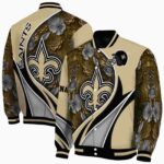 customized new orleans saints floral print gold jacket best selling jacketwow