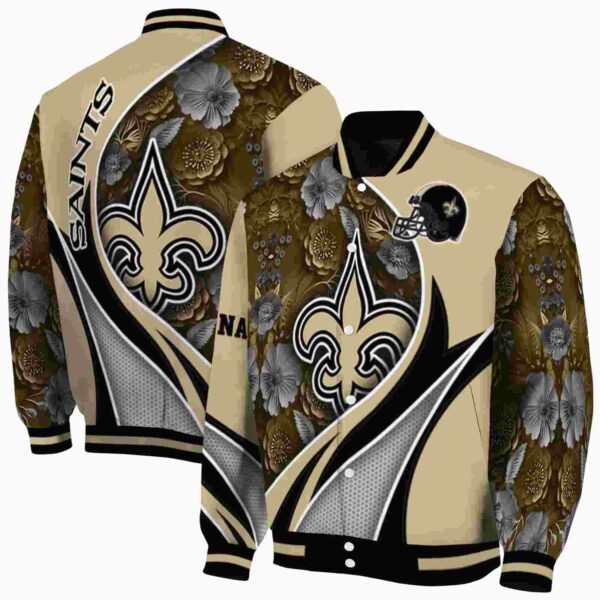 customized new orleans saints floral print gold jacket fashion forward jacketwow