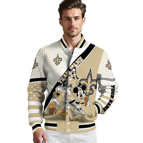 customized new orleans saints mickey donald goofy gold white jacket high quality jacketwow