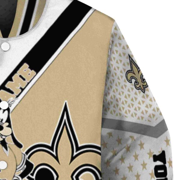 customized new orleans saints mickey donald goofy gold white jacket premium grade jacketwow