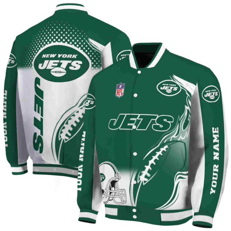 customized new york jets flaming football green white jacket fashion forward jacketwow