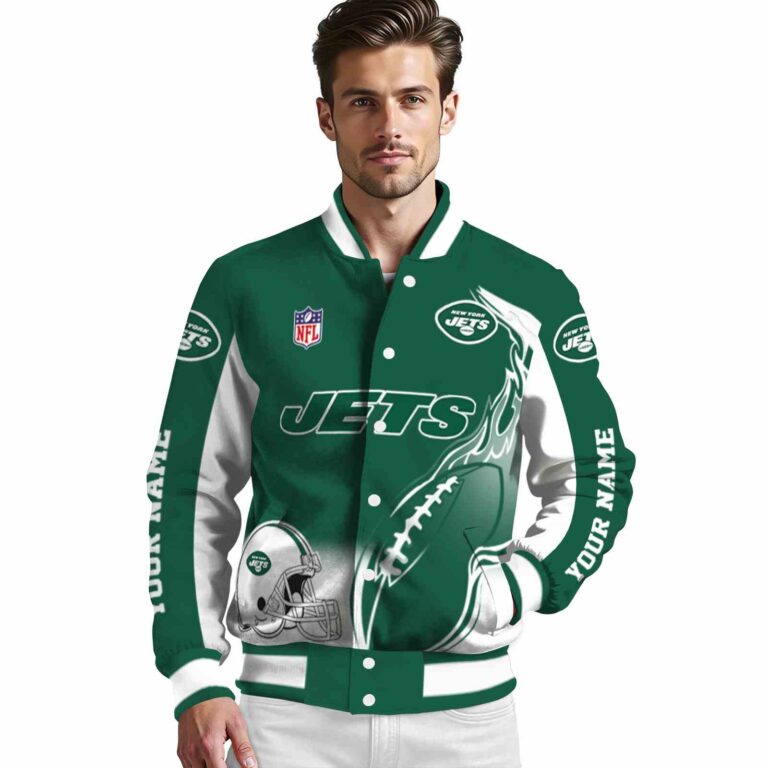 customized new york jets flaming football green white jacket high quality jacketwow