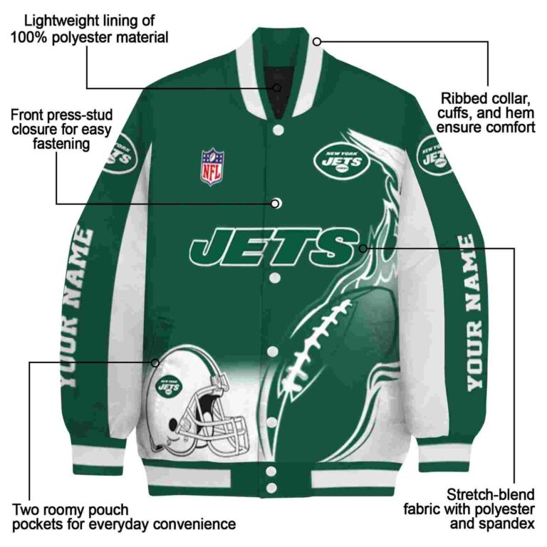 customized new york jets flaming football green white jacket new arrival jacketwow