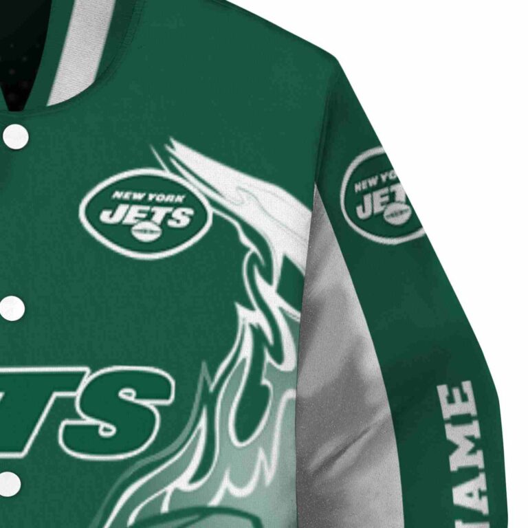 customized new york jets flaming football green white jacket premium grade jacketwow