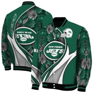 customized new york jets floral print green jacket fashion forward jacketwow