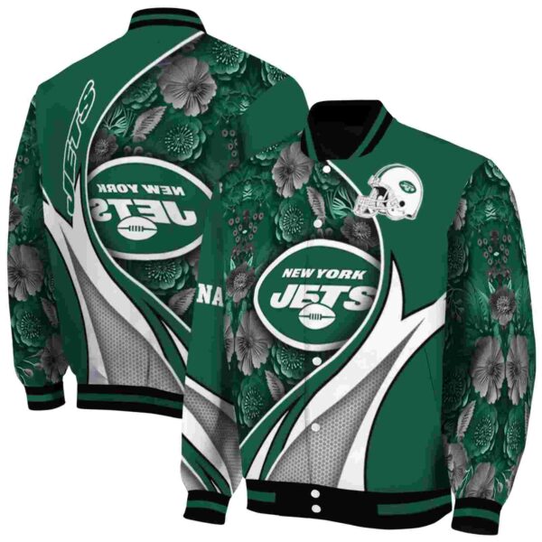 customized new york jets floral print green jacket fashion forward jacketwow