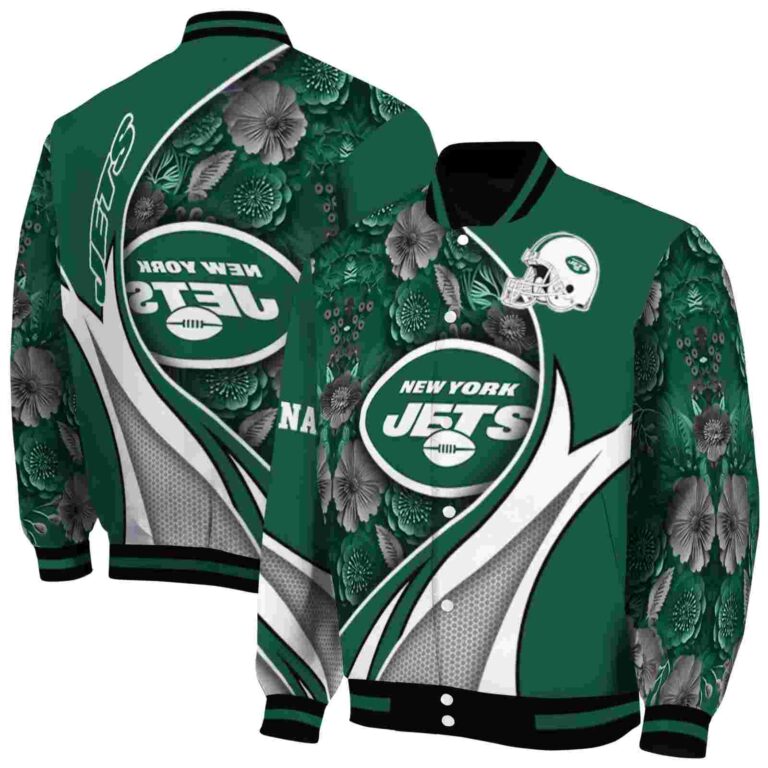 customized new york jets floral print green jacket fashion forward jacketwow