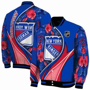 customized new york rangers floral print blue jacket fashion forward jacketwow