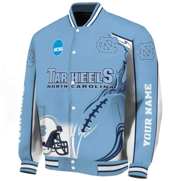 customized north carolina tar heels flaming football light blue white jacket best selling jacketwow