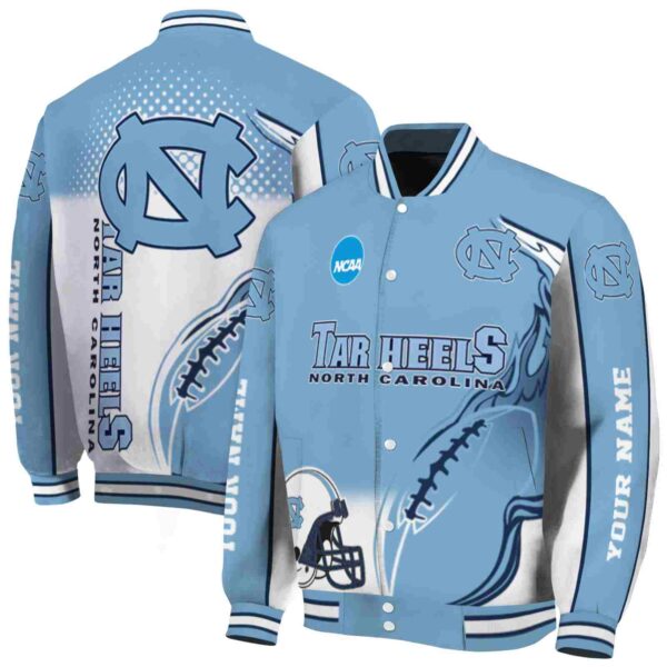 customized north carolina tar heels flaming football light blue white jacket fashion forward jacketwow