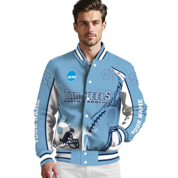customized north carolina tar heels flaming football light blue white jacket high quality jacketwow