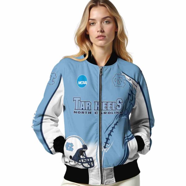 customized north carolina tar heels flaming football light blue white jacket latest model jacketwow
