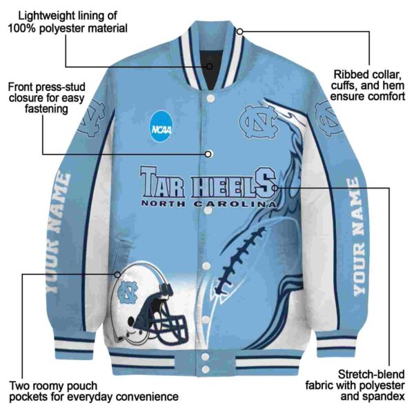 customized north carolina tar heels flaming football light blue white jacket new arrival jacketwow