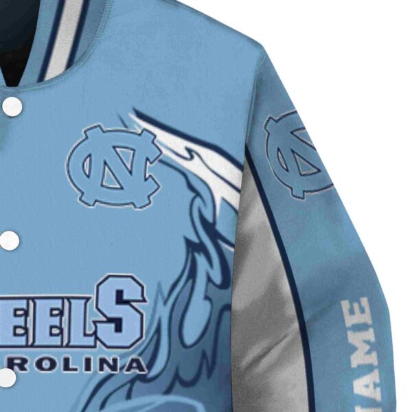 customized north carolina tar heels flaming football light blue white jacket premium grade jacketwow