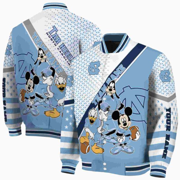 customized north carolina tar heels mickey donald goofy light blue white jacket fashion forward jacketwow