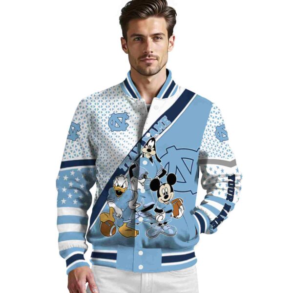 customized north carolina tar heels mickey donald goofy light blue white jacket high quality jacketwow