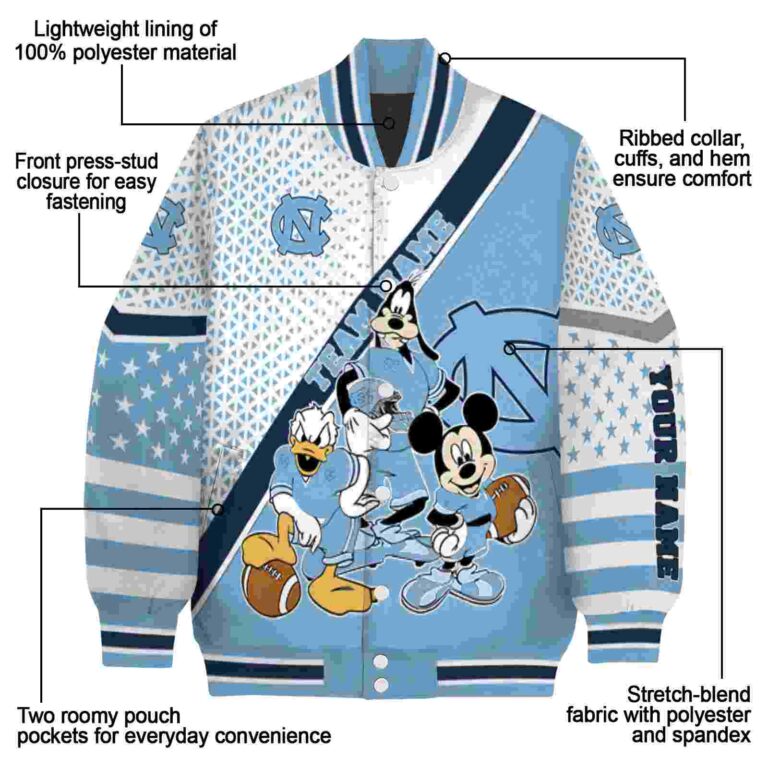 customized north carolina tar heels mickey donald goofy light blue white jacket new arrival jacketwow
