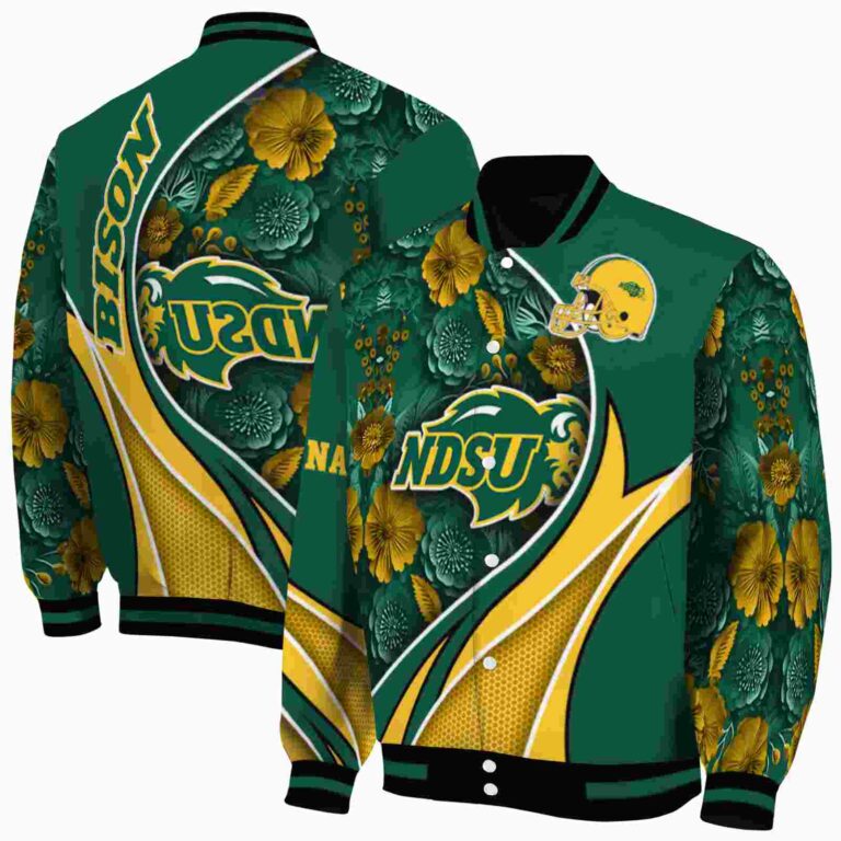 customized north dakota state bison floral print green jacket fashion forward jacketwow