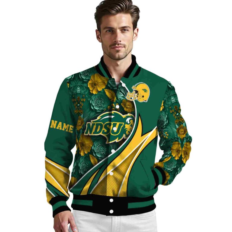 customized north dakota state bison floral print green jacket high quality jacketwow