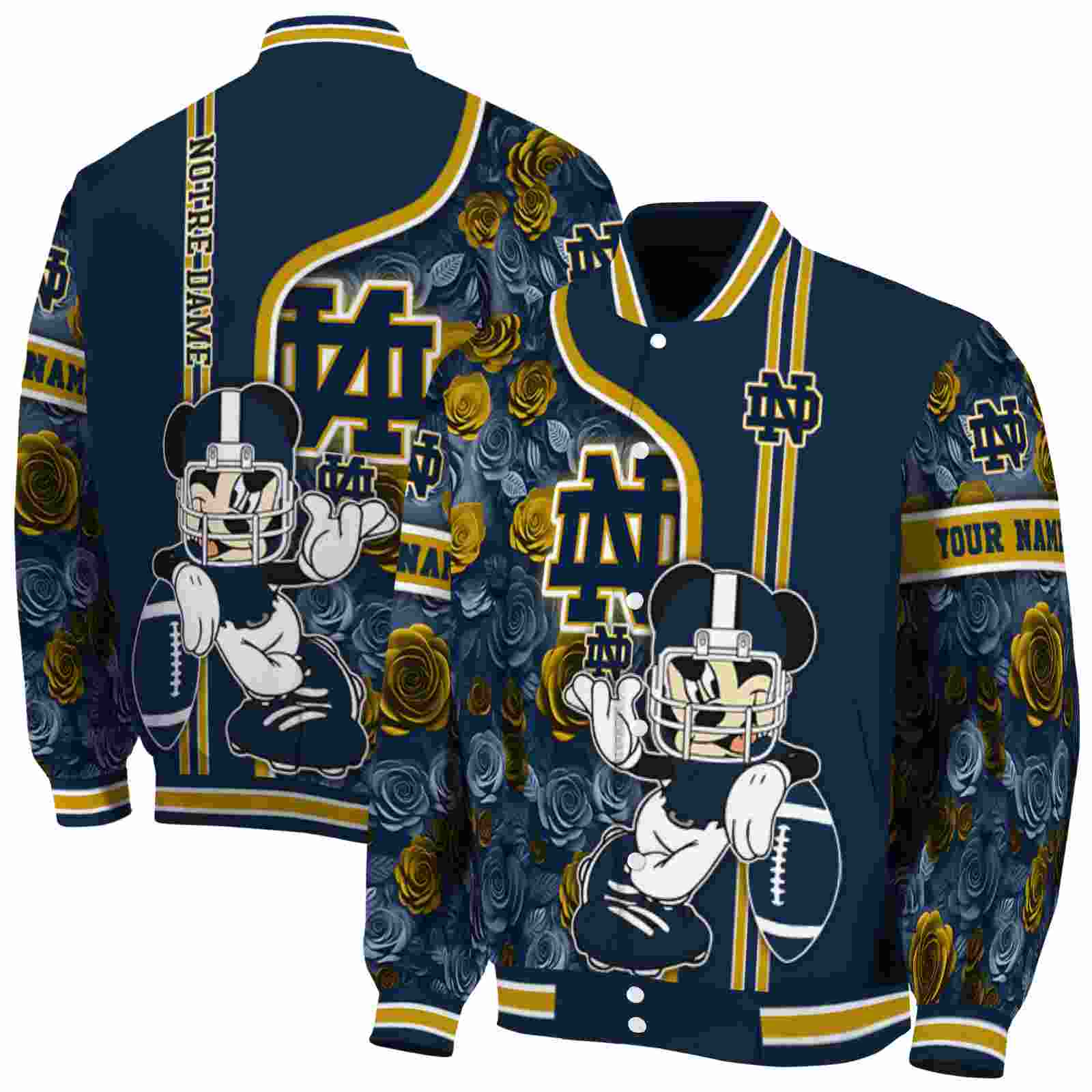 customized notre dame fighting irish rose mickey navy jacket fashion forward jacketwow customized notre dame fighting irish rose mickey navy jacket fashion forward jacketwow