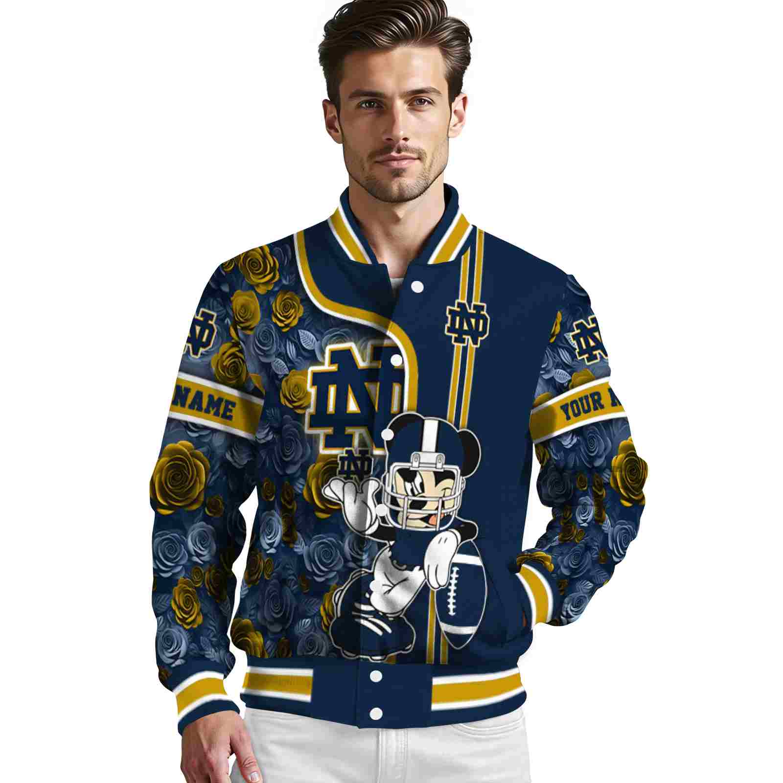 customized notre dame fighting irish rose mickey navy jacket high quality jacketwow customized notre dame fighting irish rose mickey navy jacket high quality jacketwow