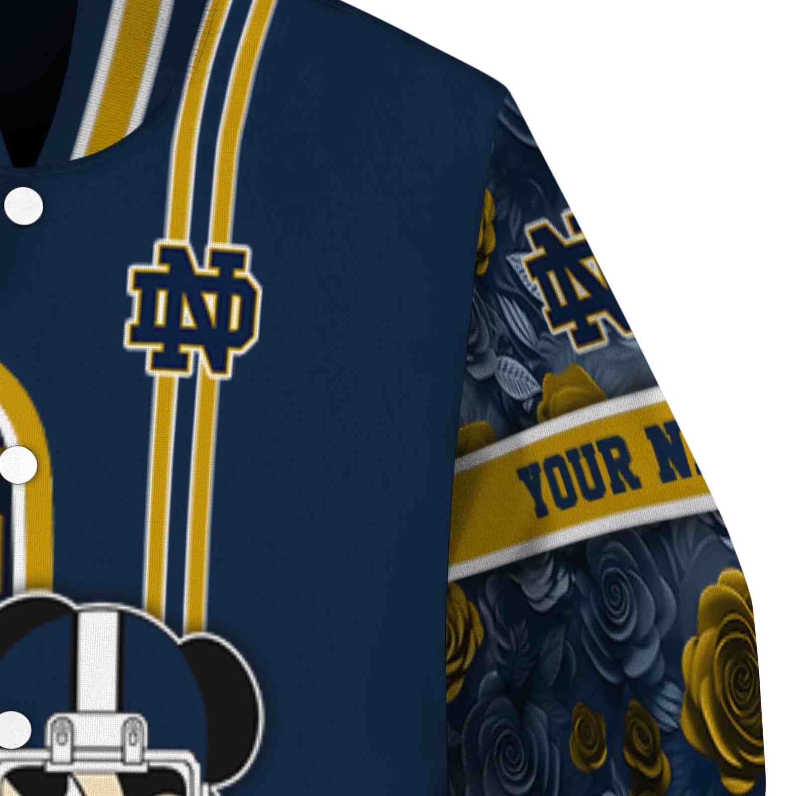 customized notre dame fighting irish rose mickey navy jacket premium grade jacketwow customized notre dame fighting irish rose mickey navy jacket premium grade jacketwow