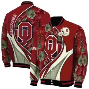 customized oklahoma sooners floral print crimson jacket fashion forward jacketwow