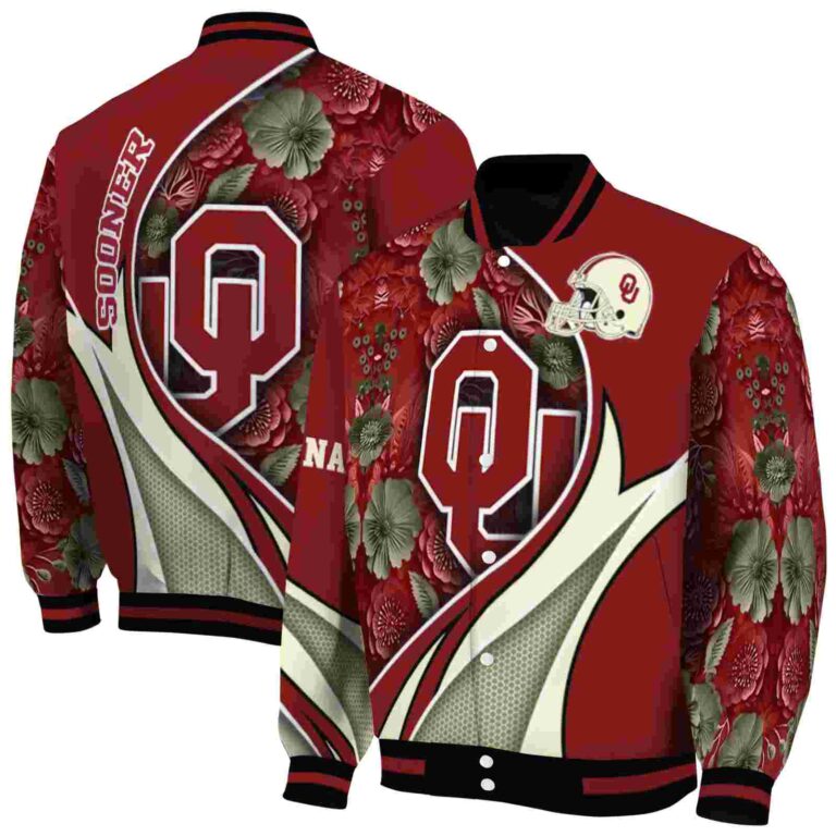 customized oklahoma sooners floral print crimson jacket fashion forward jacketwow