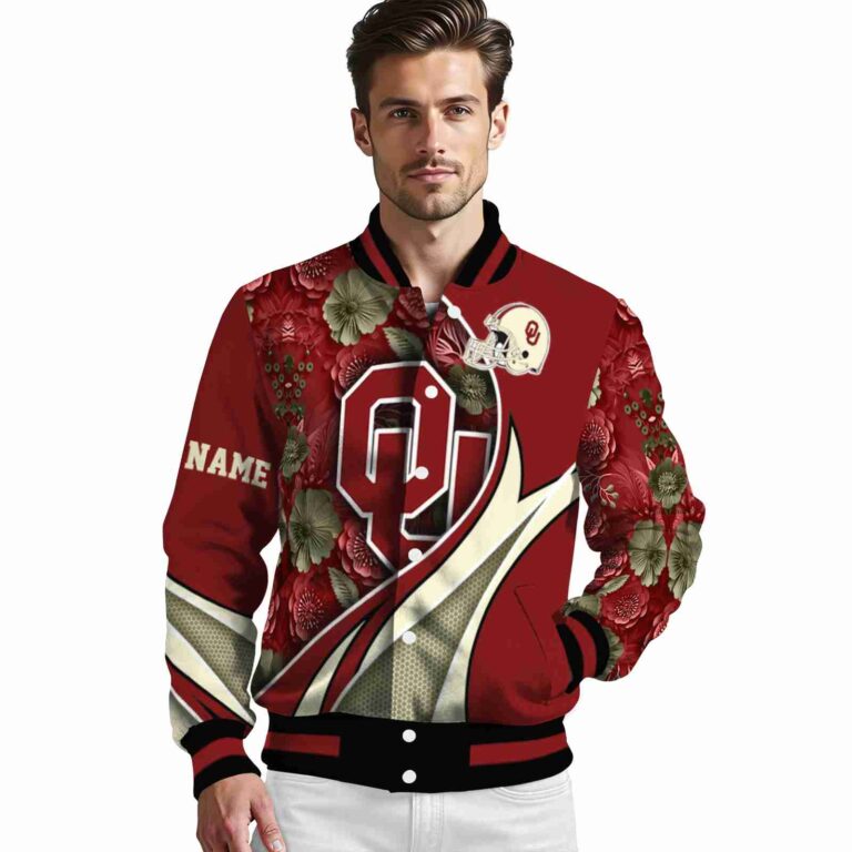 customized oklahoma sooners floral print crimson jacket high quality jacketwow