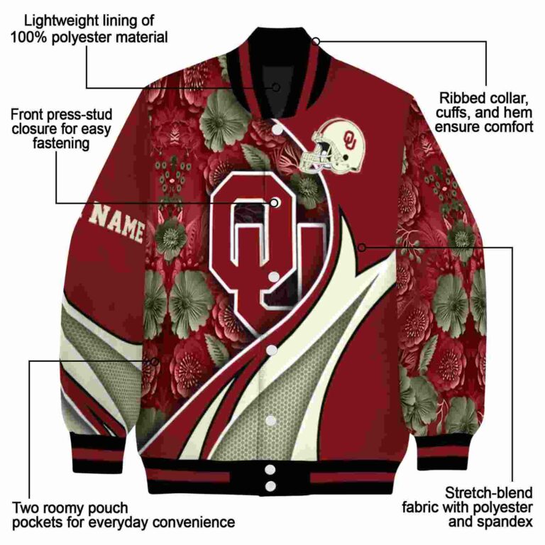 customized oklahoma sooners floral print crimson jacket new arrival jacketwow