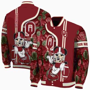 customized oklahoma sooners rose mickey crimson jacket fashion forward jacketwow